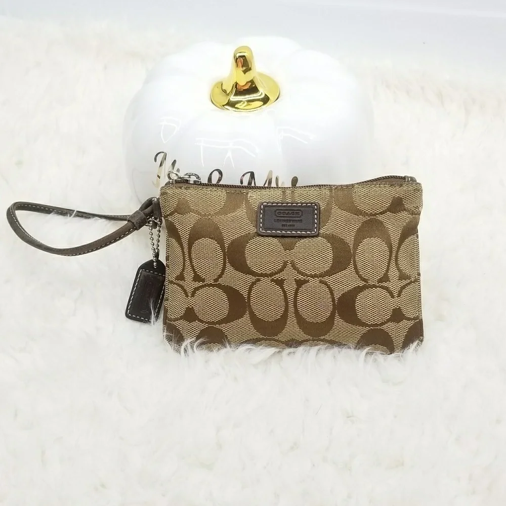 Coach Wristlet Monogram Tan and Brown